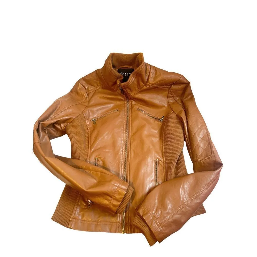 Therapy by Lane Crawford Women’s M Brown Faux Leather Moto Jacket Size M - Image 2