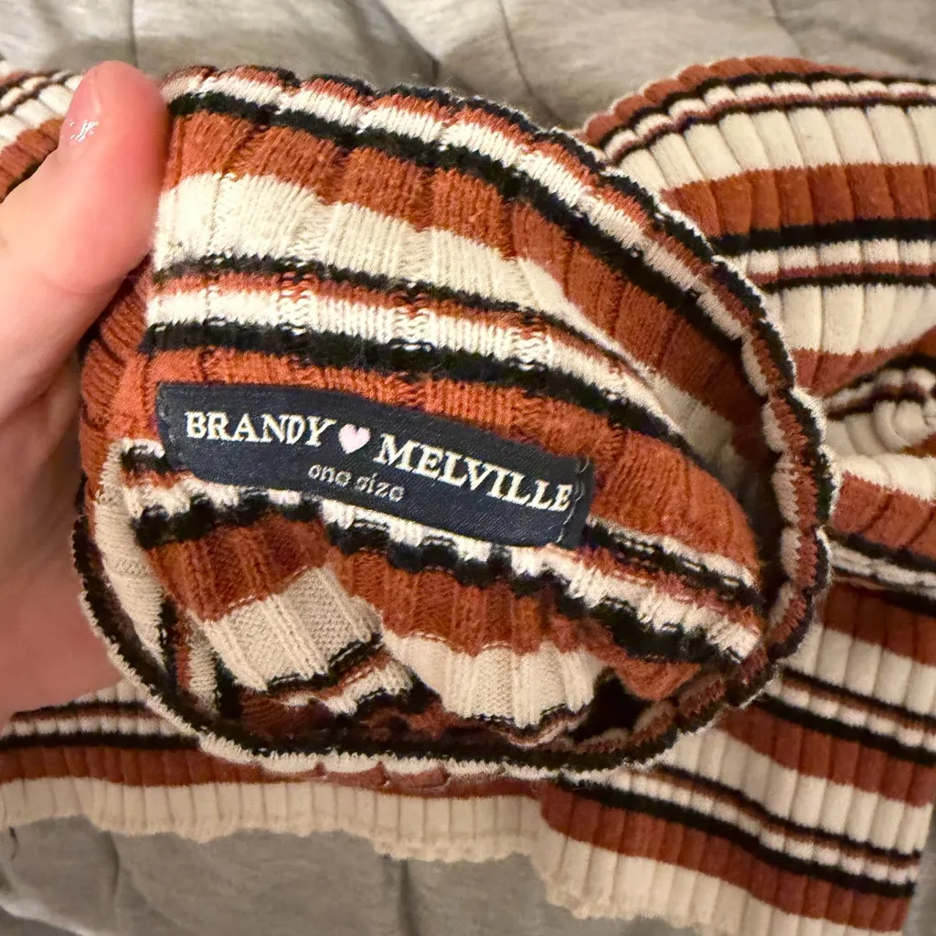 Brandy Melville One Size Ribbed Striped Mock Neck Short Sleeve Sweater Top - Image 2