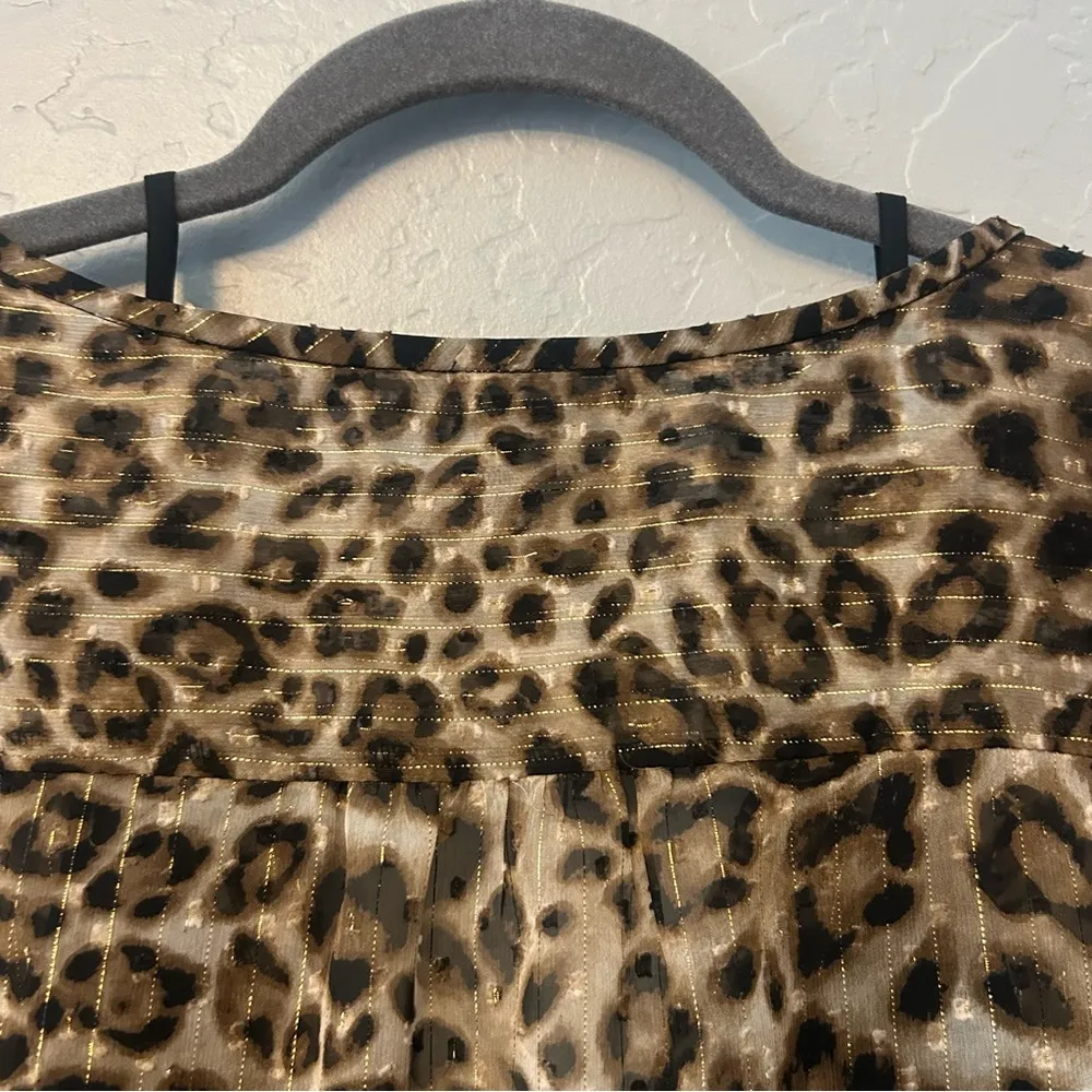 White House Black Market leopard animal print long sleeve blouson dress size 14 - Image 16