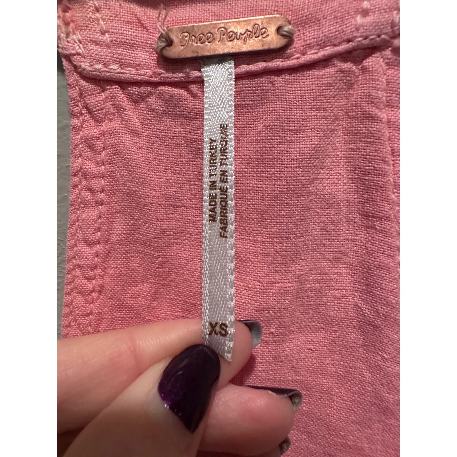 Free People 100% Linen Pink Romper Overalls Size XS Boho Girly Barbie - Image 3