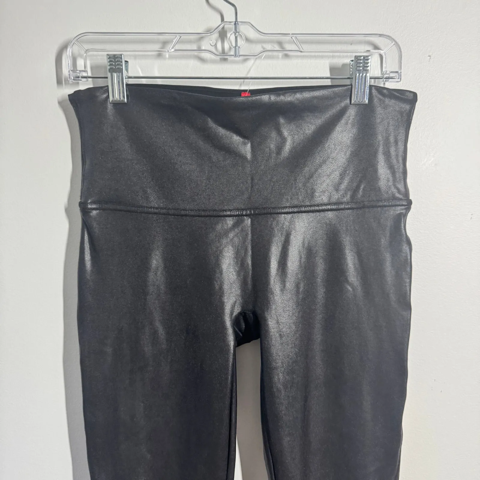 SPANX Leggings Women L Black Gold Metallic Faux Leather Biker Moto Mobwife - Image 3