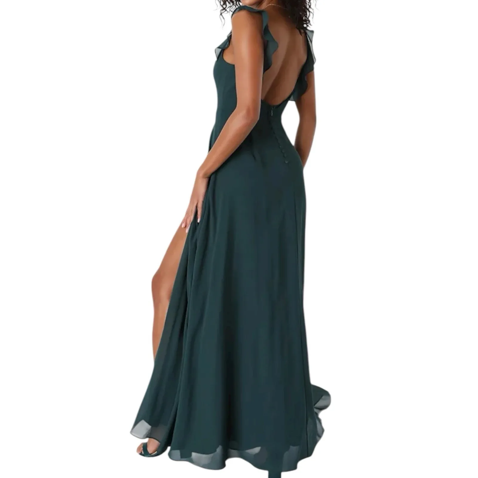 NWOT Lulus Dreamy Admiration Emerald Green Ruffled Maxi Dress Size XL - Image 3
