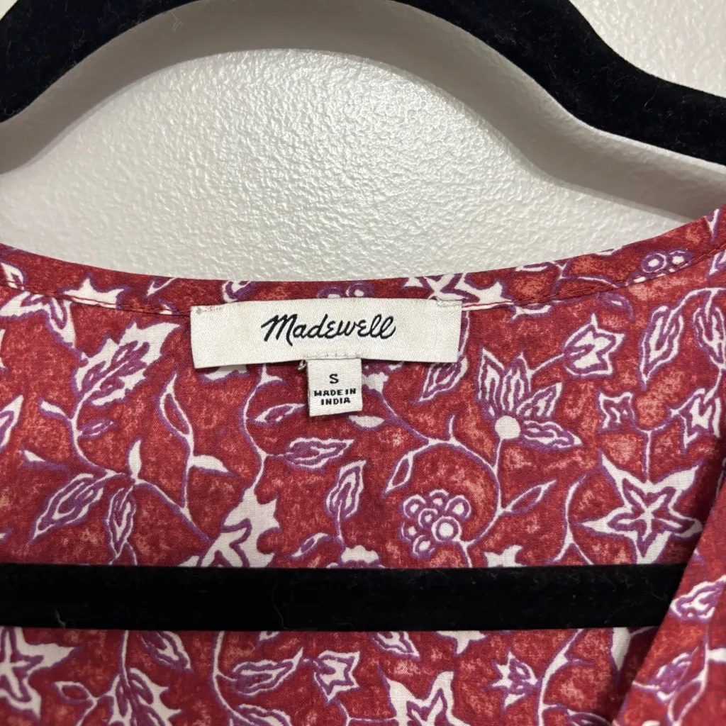 Madewell V-Neck Puff Sleeve Top in Batik Vine Floral - Size S - Image 4