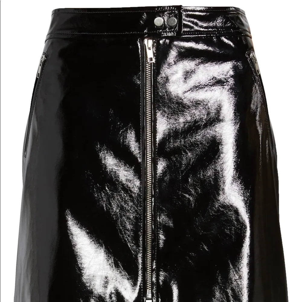 Trouve Patent Faux Leather ZIP Mini Skirt Black S Shiny Vegan Zipper Moto - Image 4