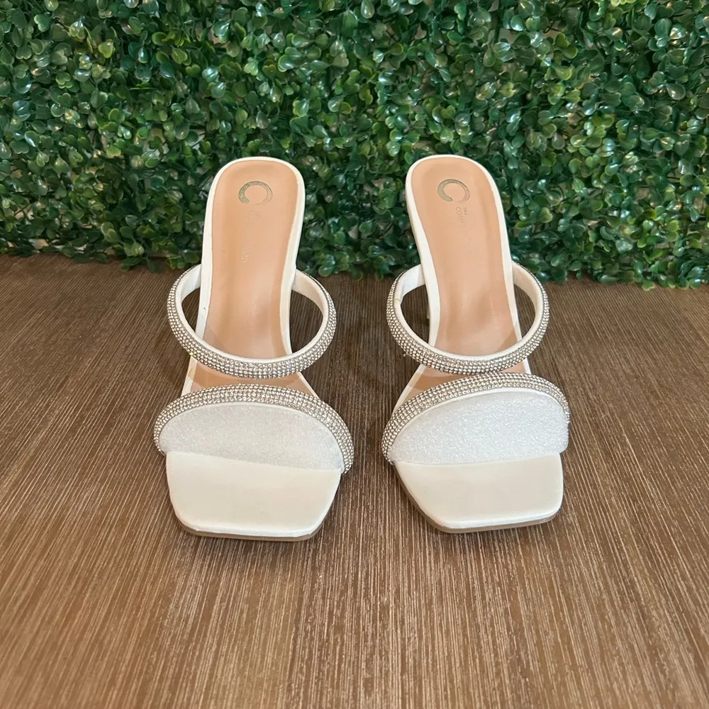 Journee Collection Reena White Rhinestone Heels Size 9 – Bridal Dressy Mule NEW - Image 6