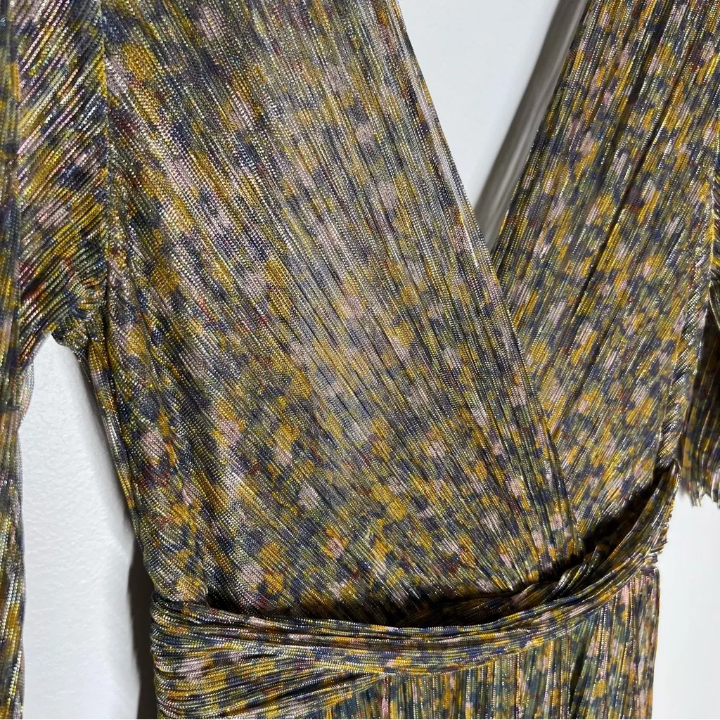 Ba&Sh Long Perla Open Back Metallic Plisse-tulle Maxi Dress Sz M - Image 5