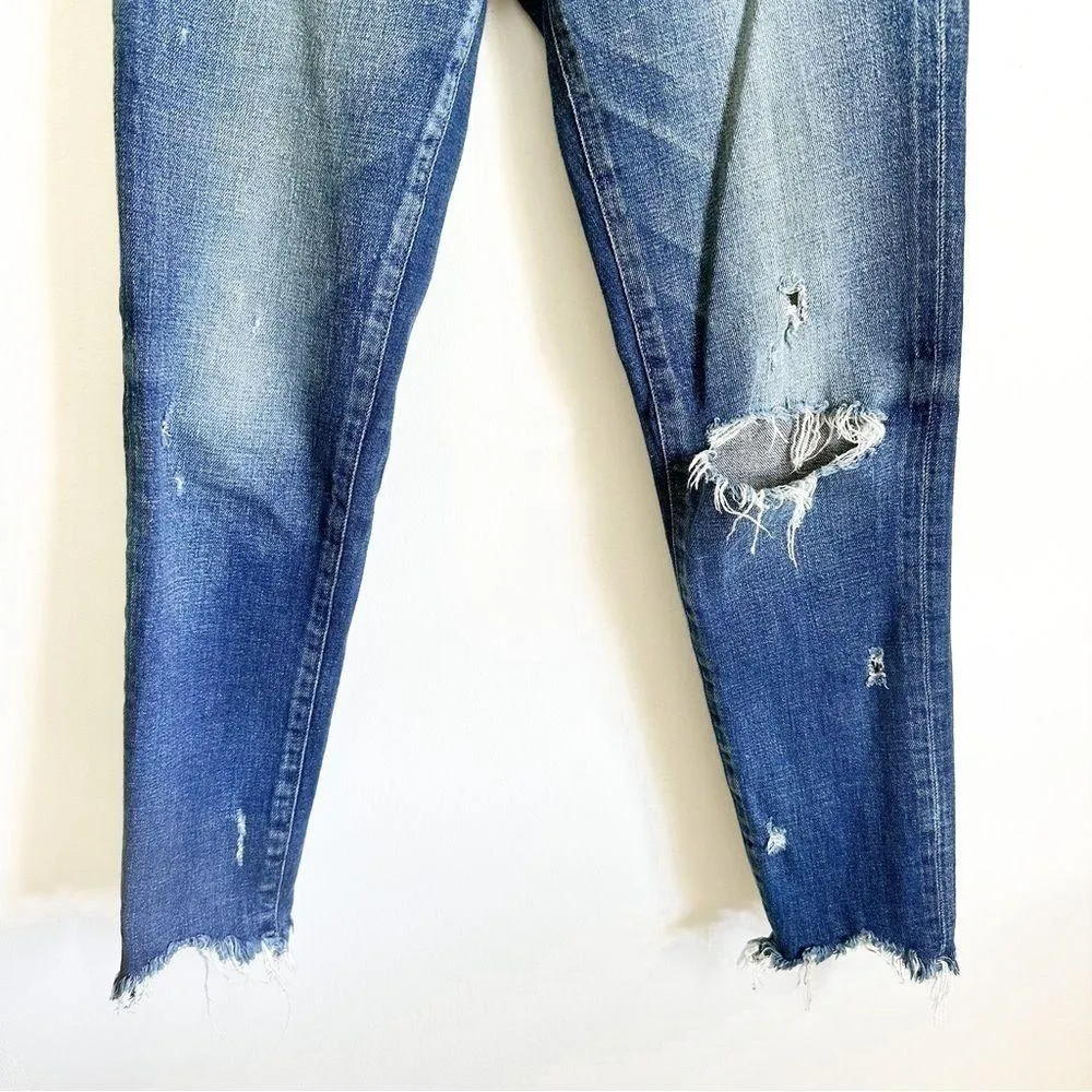 Moussy Vintage Glendele Distressed Tapered Raw Hem Ankle Skinny Denim Jeans 25 Blue - Image 7