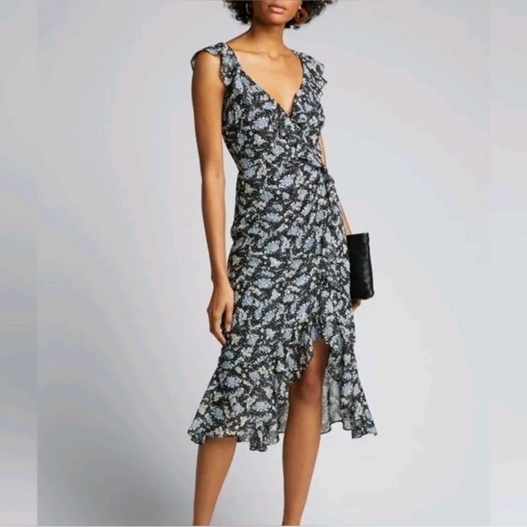 Veronica Beard Amal Floral Midi Ruffle Sleeveless Dress Blue 10 - Image 3