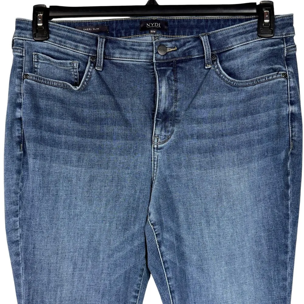 NYDJ SZ 16W Sheri Slim Jeans LiftXTuck Stretch Hi-Rise Zip-Fly Frayed Hems Blue - Image 2