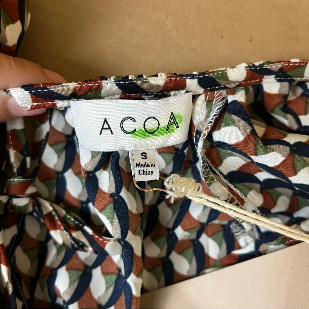 ACOA Patterned Balloon Sleeve Smock Dress Brown - Image 6