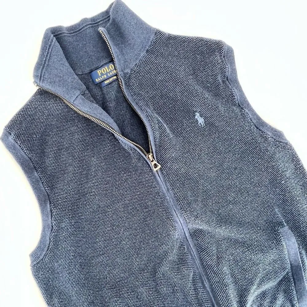 Polo Ralph Lauren Men's Pima Cotton Full-Zip Sweater Vest Navy Blue‎ Size Medium - Image 8