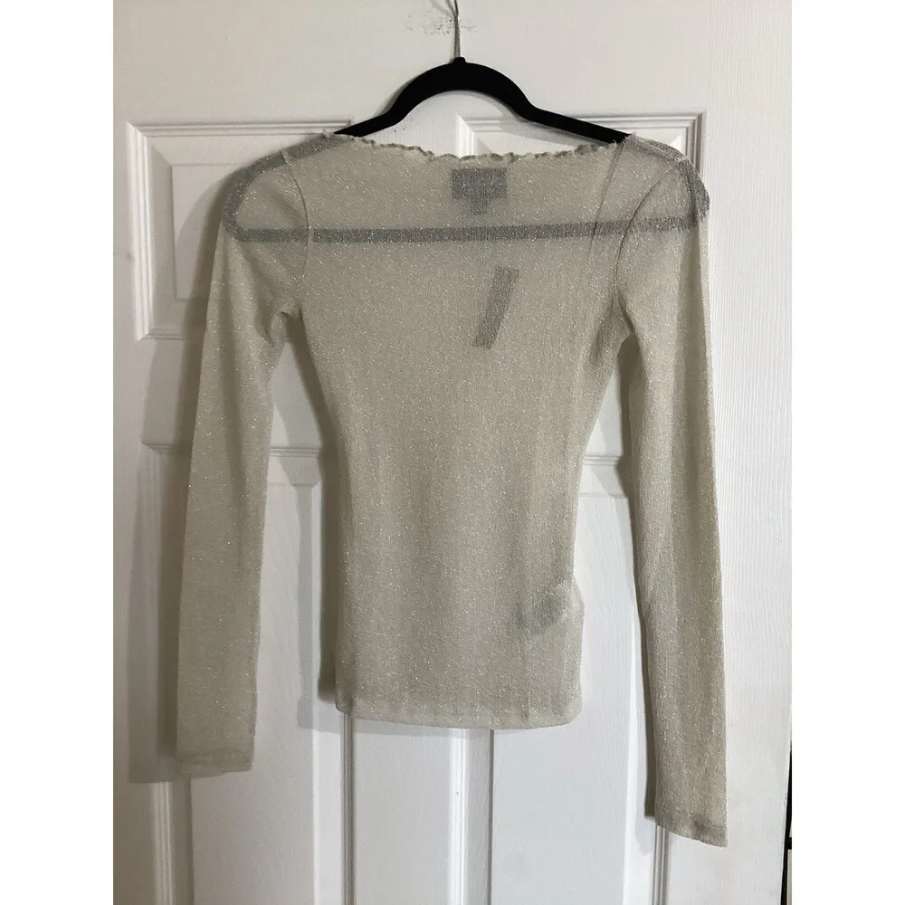 J Crew Collection Sheer Metallic Boatneck Top Light Silver Lurex Vend XXS - Image 2