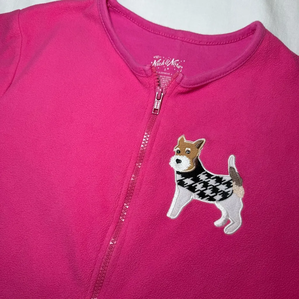 Nick & Nora Adult Small Puppy Dog Foot PJs One Piece Footie Pajamas Pink Fleece - Image 4
