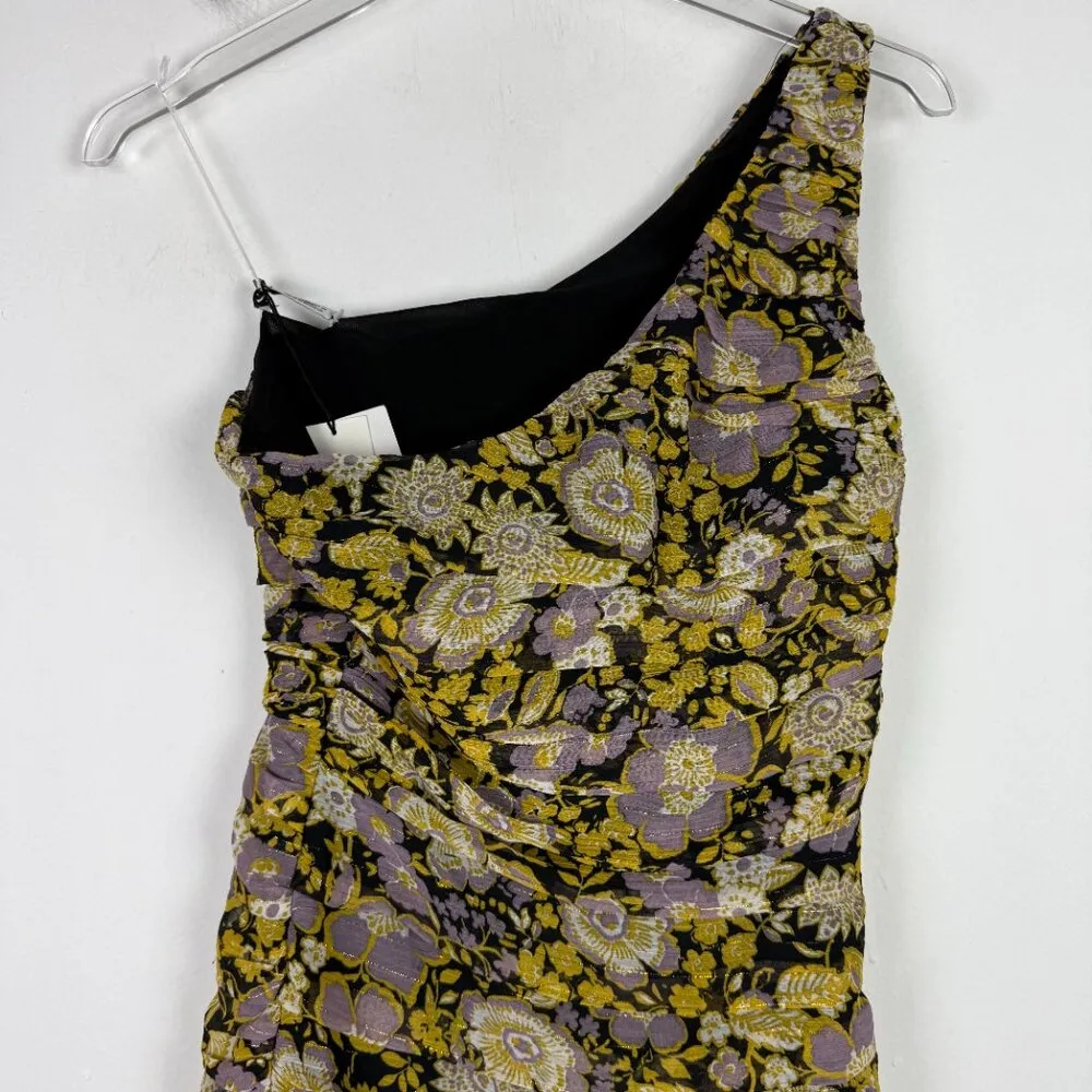 NWT  Floral Ruched One Shoulder Mini Dress Metallic Size XS NEW - Image 3