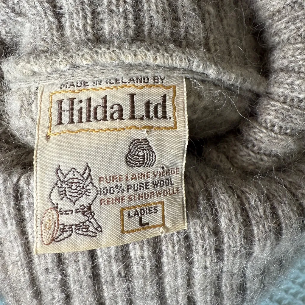 Vintage Hilda Ltd Icelandic 100% Wool Sweater Womens Large Turtleneck Iceland Gray - Image 3