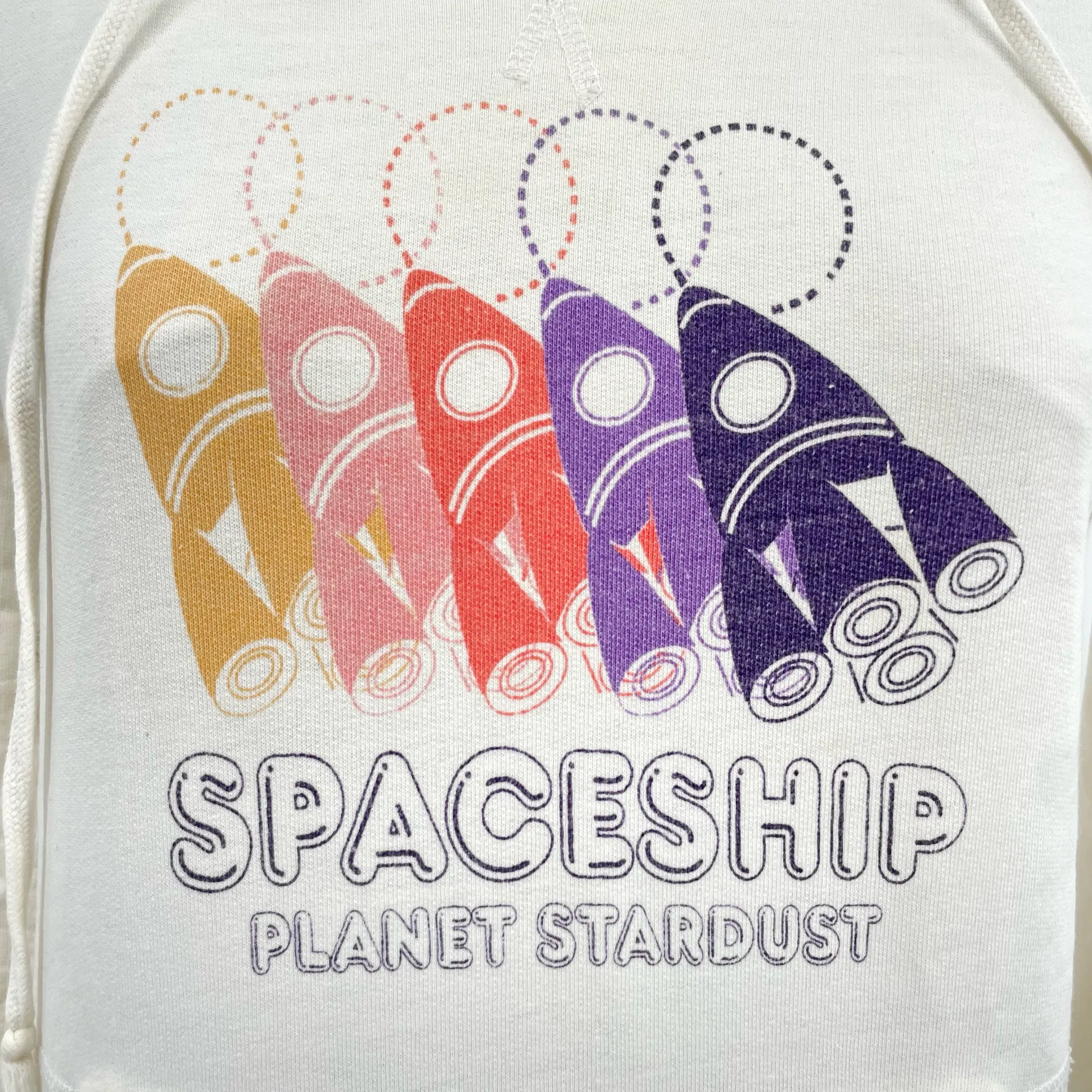 H&M  Spaceship Planet Stardust Pullover Hoodie Graphic Cream Retro Size 4 - Image 3