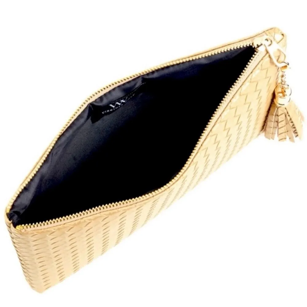 NWT Virginia Wolf Mimi Woven Vegan Leather Pouch Gold - Image 2