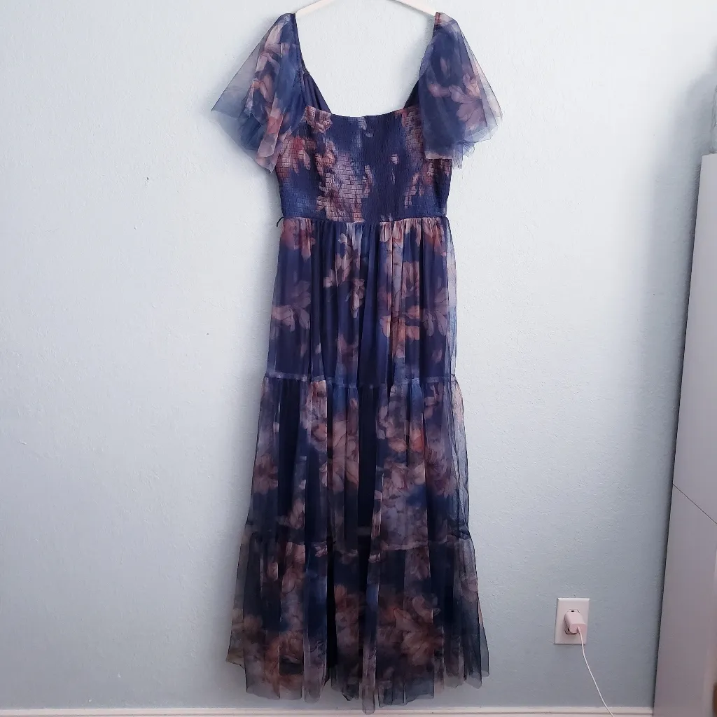 Baltic Born Nicola Dark Blue Floral Tulle Maxi Dress - Image 6