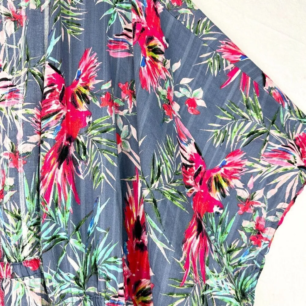 Haute Hippie Claire Tropical Floral Kimono Cover Up 1X Macaw Birds Beach - Image 3