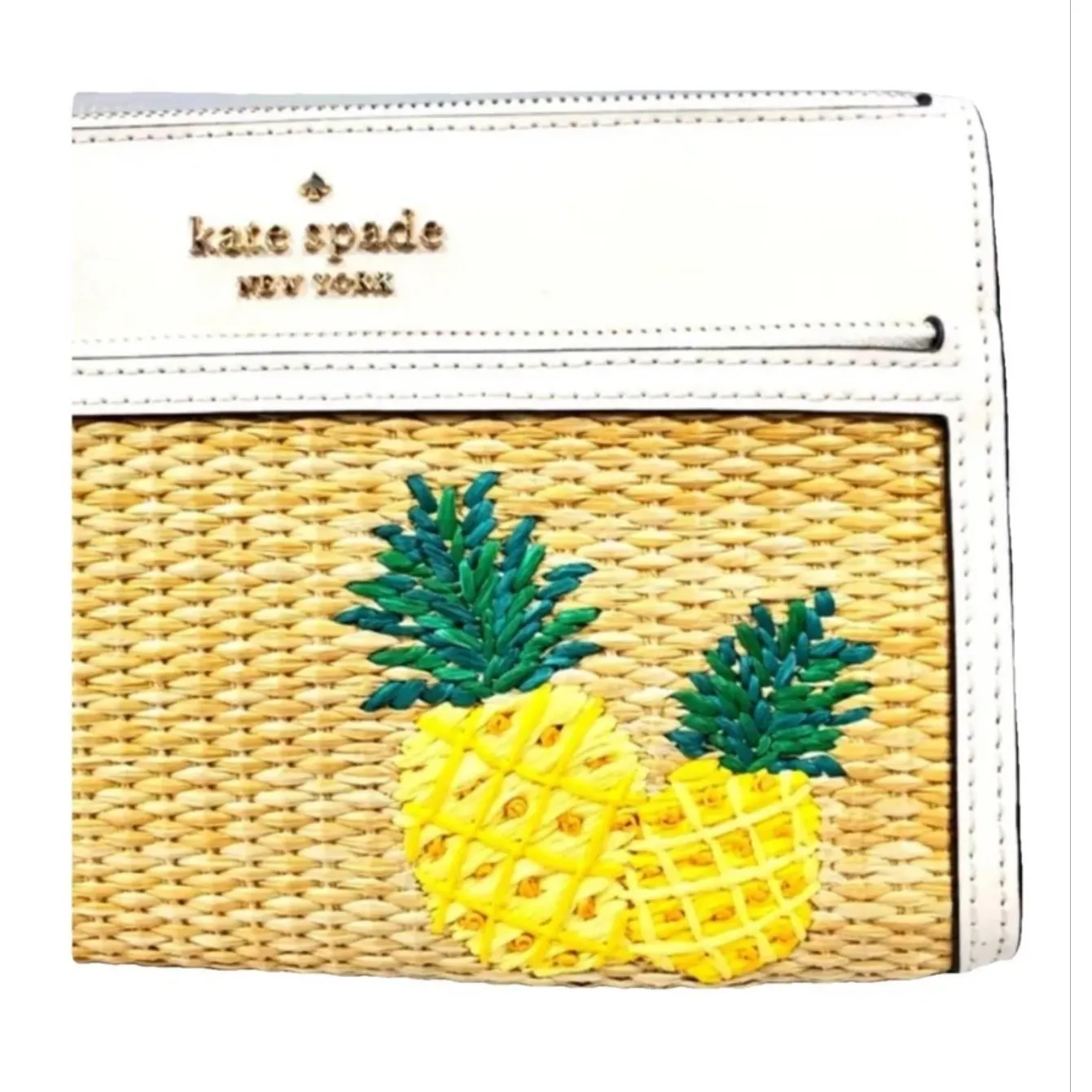 Kate Spade  Wristlet Clutch Straw Pineapple‎ Applique Zip Pouch - Image 2