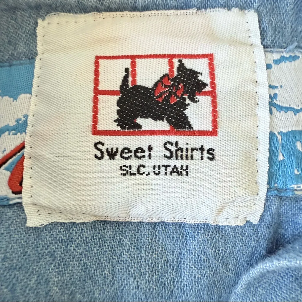 Fall leaves denim Shirt with Leaf long sleeve Embroidery rare size L Blue Size L - Image 11