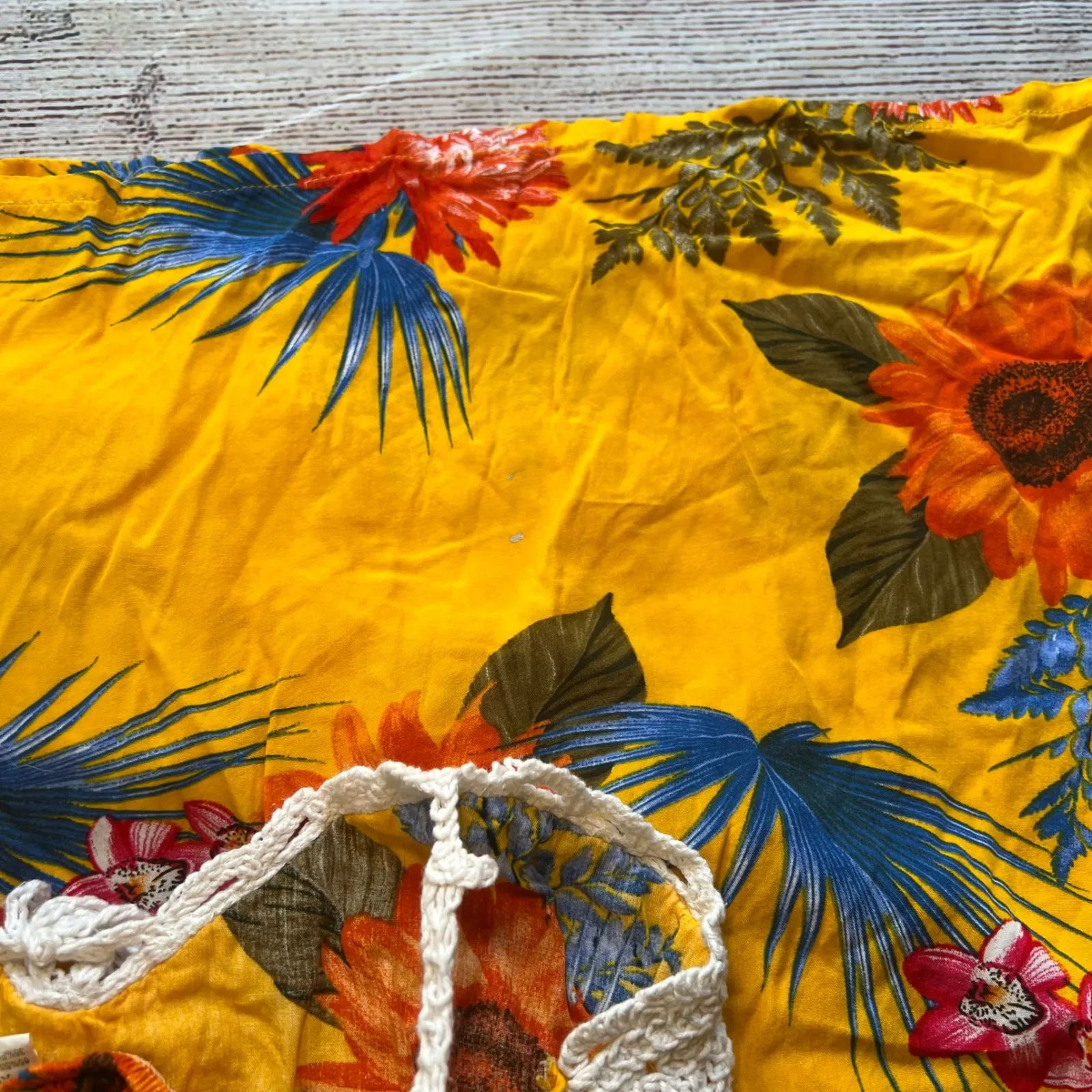 Boho Crochet Top Silk Maxi Dress Yellow Summer Bohemian Womens XL Floral Resort - Image 8