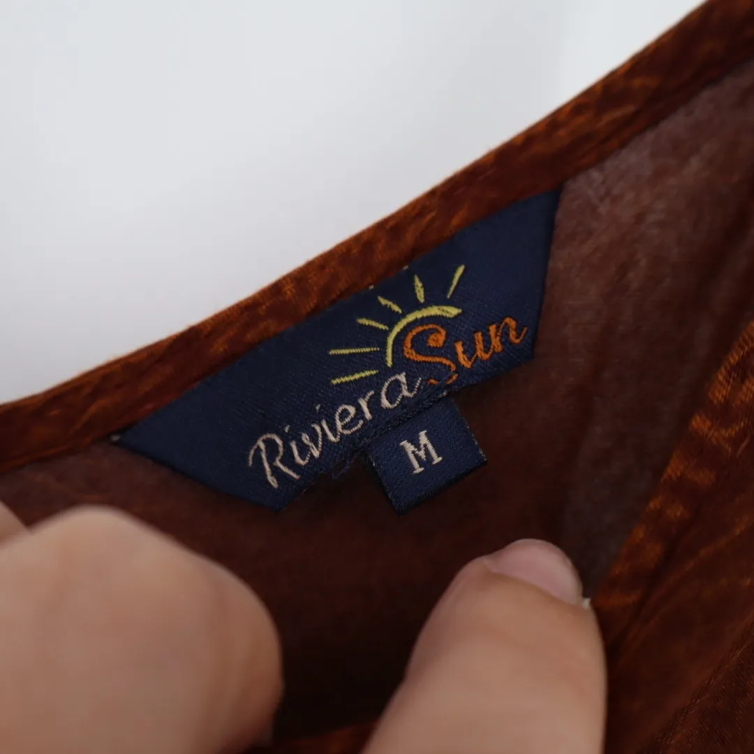 Riviera Sun Brown V Neck Spaghetti Strap Asymmetrical Hem Maxi Dress M Size M - Image 5