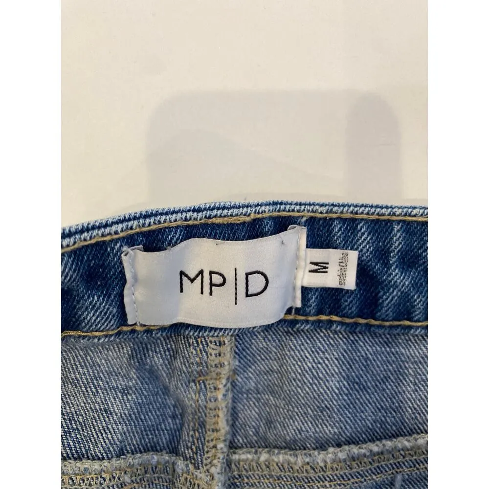 MINKPINK Blue Denim Jeans Shorts Uneven Raw Hem High Rise EUC Sz M Cotton - Image 5