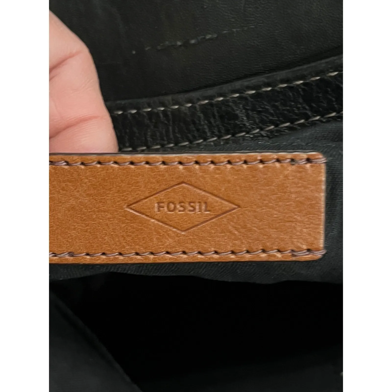 Fossil Harper Black Large Leather Crossbody Shoulder Bag Flap Top Brass Buckles - Image 12