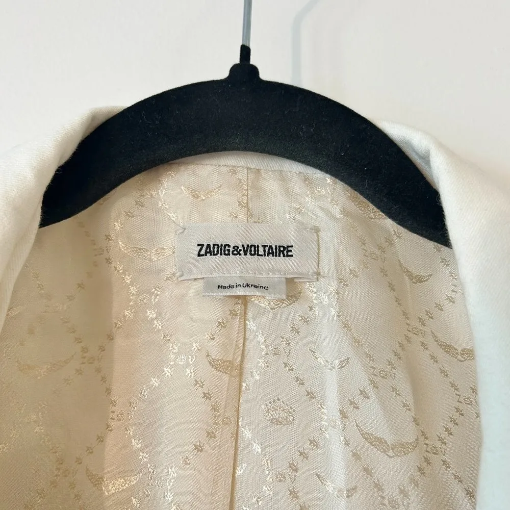 Zadig & Voltaire Volly Frange Ivory Open Front Blazer Jacket Size 36 - Image 6
