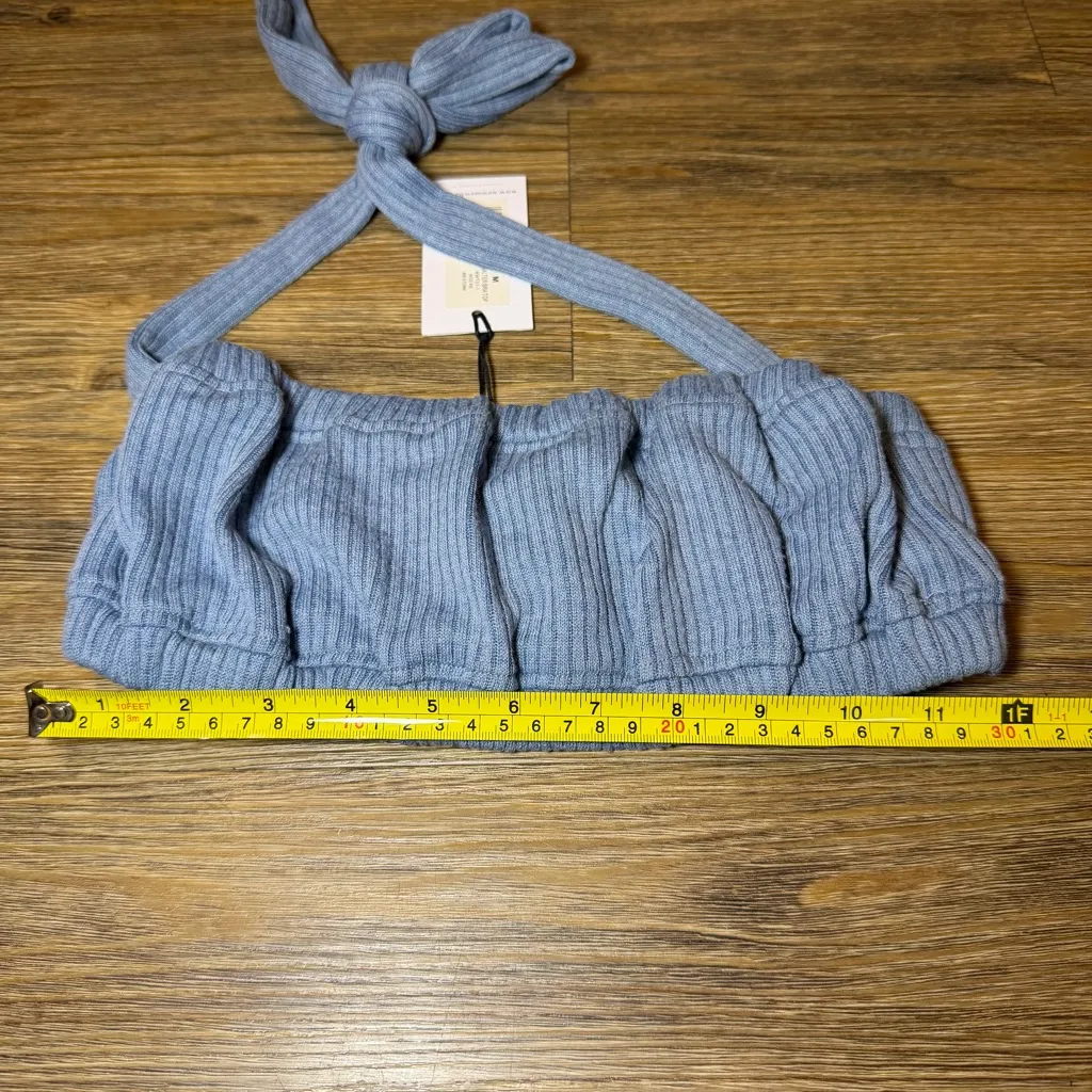 NWT WeWoreWhat Blue Halter Tie Neckline Wide Ribbed Crop Top Bandeau Style - Image 12
