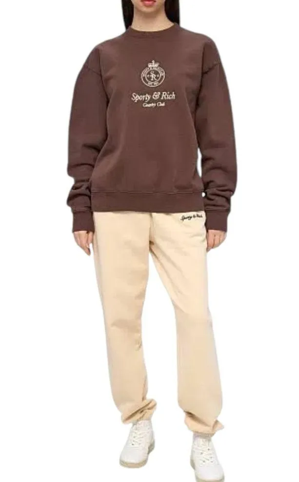 🆕 SPORTY & RICH | CROWN EMBROIDERED PULLOVER SWEATSHIRT | SIZE: SMALL Brown - Image 6