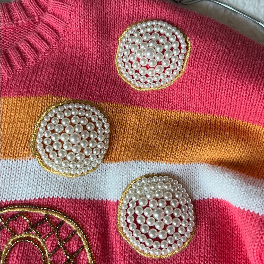 Vintage 90s IB Diffusion Sport Golf Stripe Sweater Pearl Medium Pink - Image 4