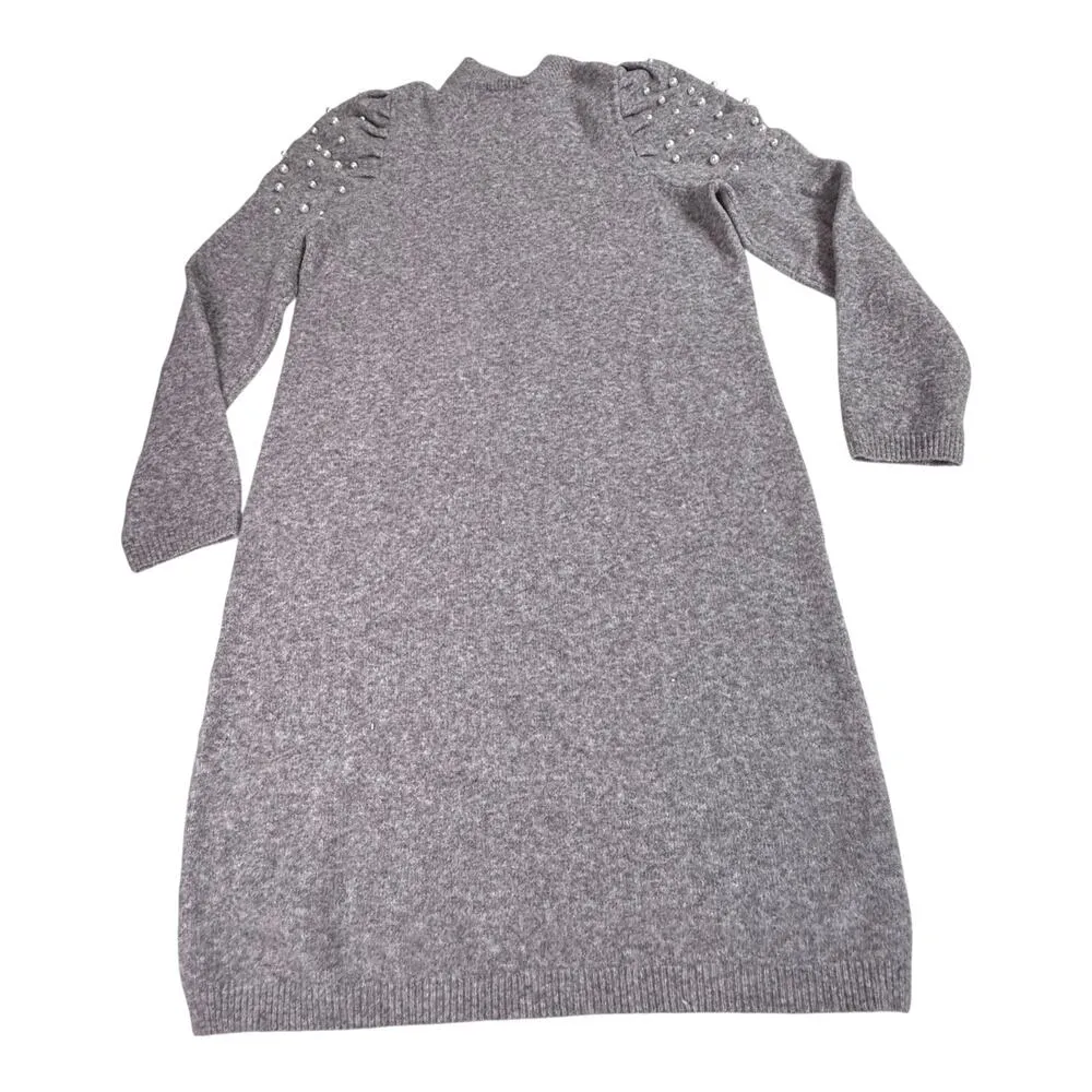 NEW Ann Taylor Pearl Mock Neck SWEATER DRESS Women's MED Heather Gray Soft NWT - Image 3