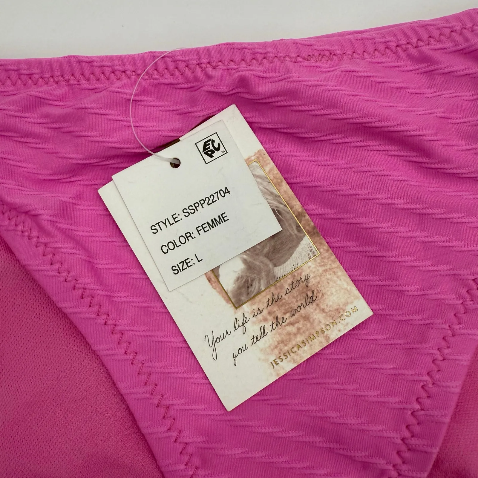 Jessica Simpson Bikini Bottom Size Large NWT Femme Pink Swim Pique Side Shirred - Image 5