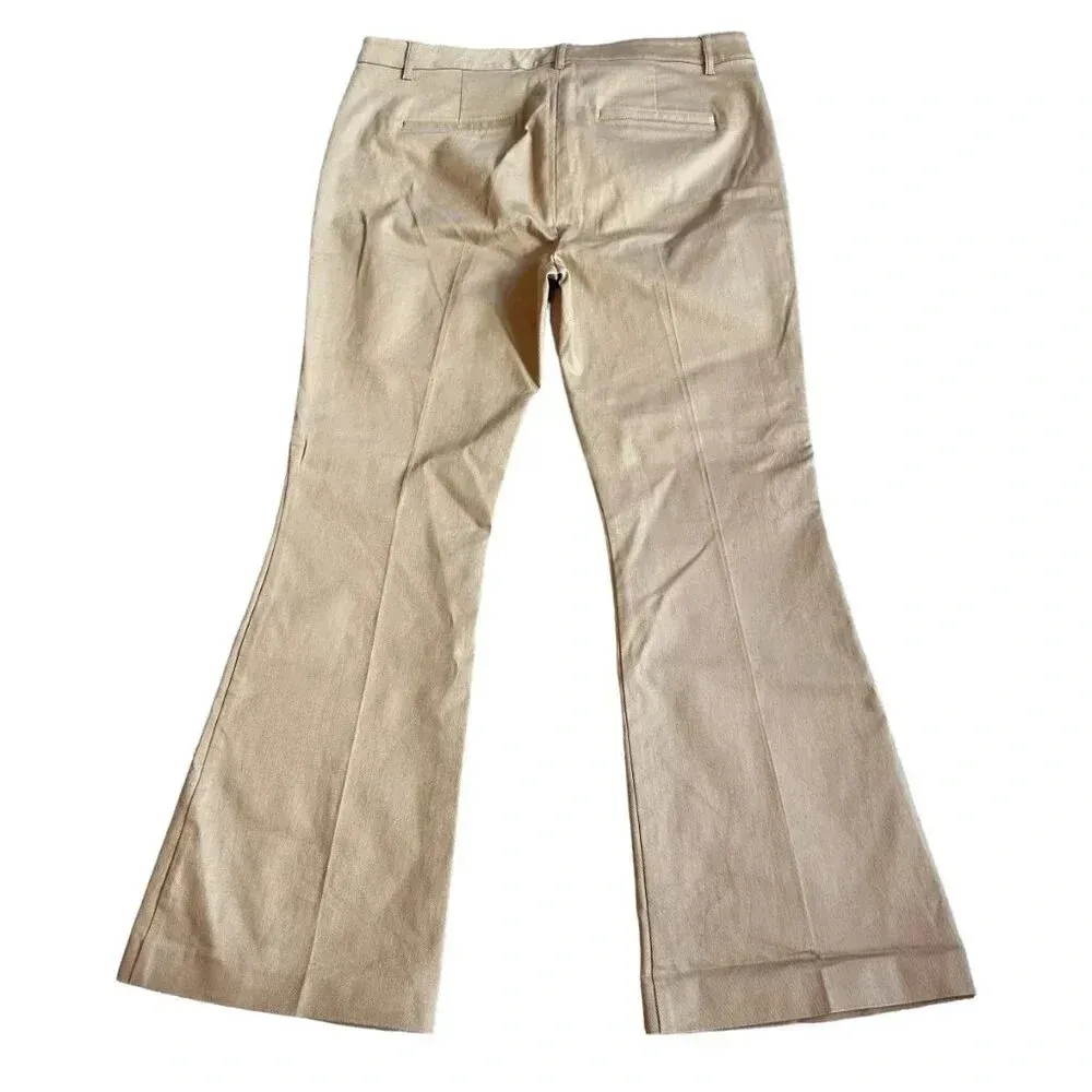 Reiss Aspen Patch Pocket Khaki Flare Pants Stretch Twill Cotton Size 14 Women's - Image 7