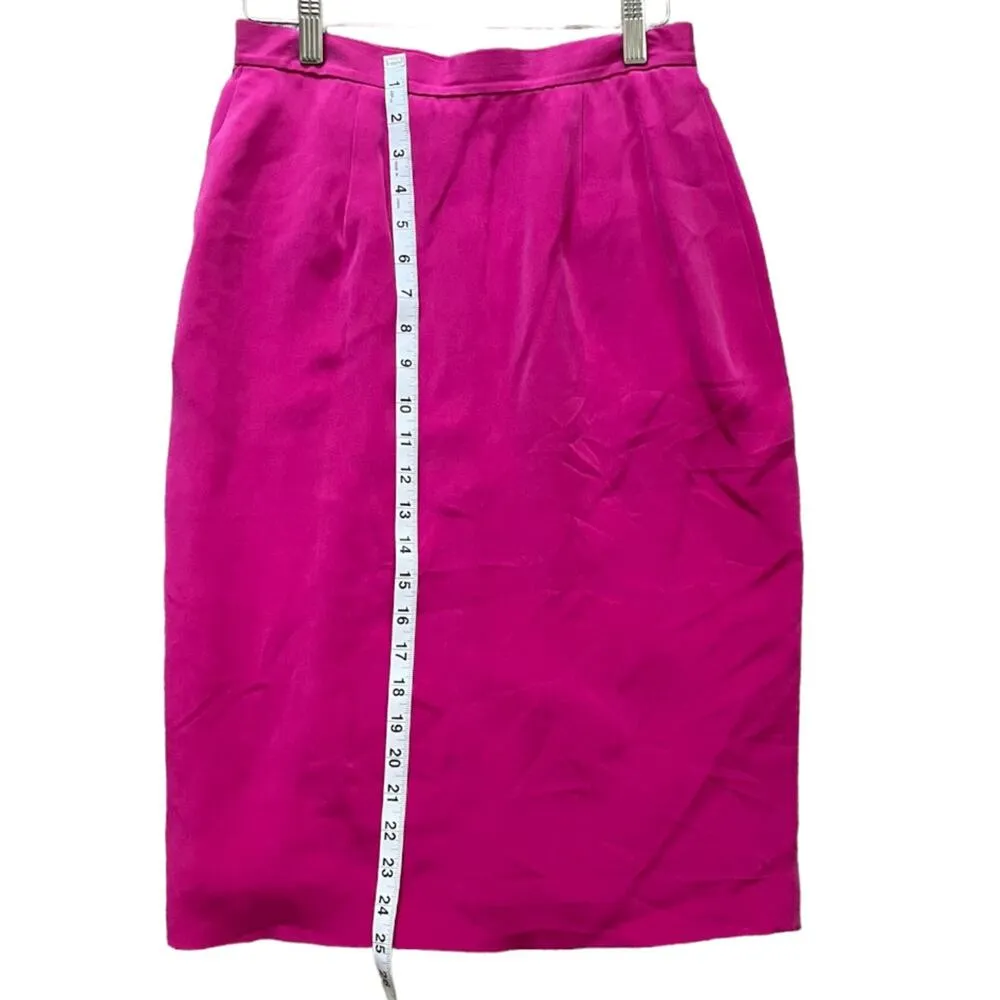 VTG Womens Skirt Size 6 Fuchsia 100% Silk Knee Length Lined Classy Career Work Pink - Image 6