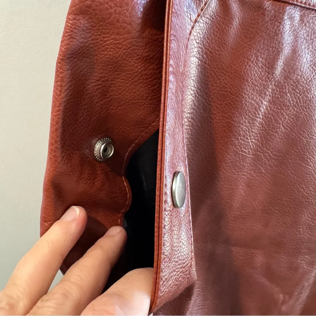 Urban Outfitters Faux Leather Snap Front Mini Skirt Terra Cotta Large - Image 2