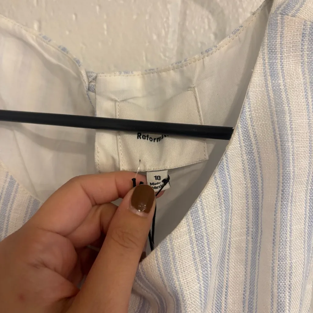 NWT reformation jessi linen dress in blue and white stripes - Image 6