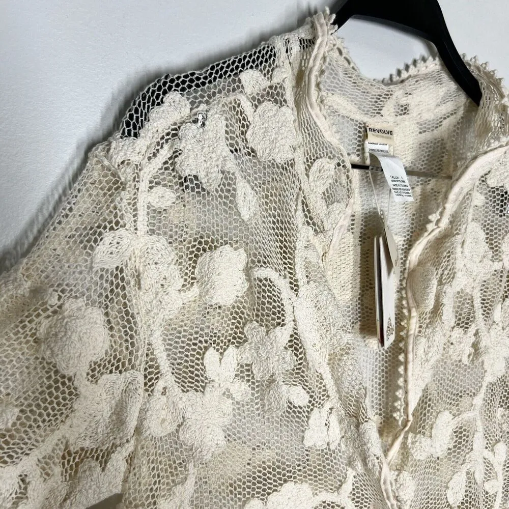 NEW Agua Bendita x Revolve Axel Crochet Floral Button Front Top in cream - Image 3