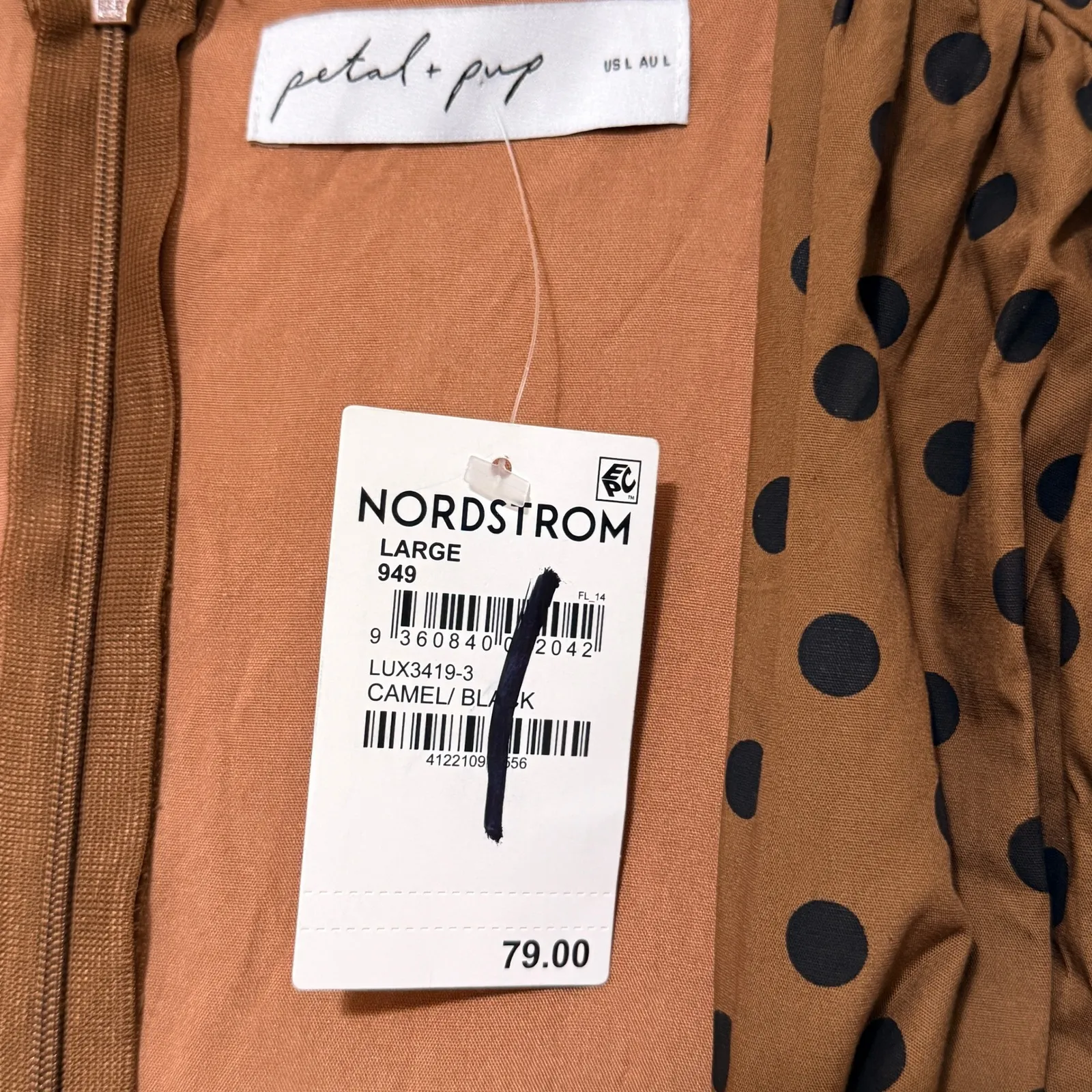 Petal & Pup Polka Dot Midi Dress Brown Pinup Retro Size Large - Image 9