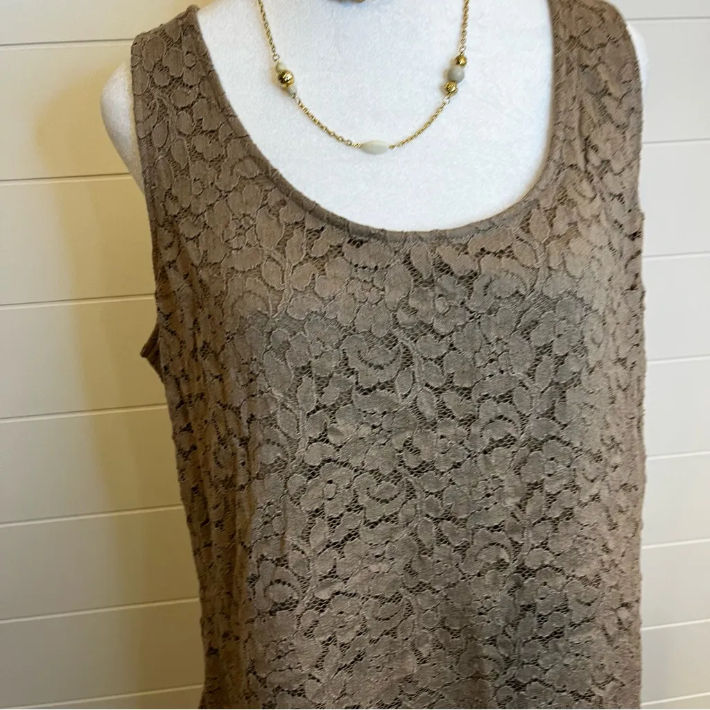 Lane Bryant Elegant Lacy Tank Top Tan 14/16 Whimsical Neutral Layering Chic - Image 2