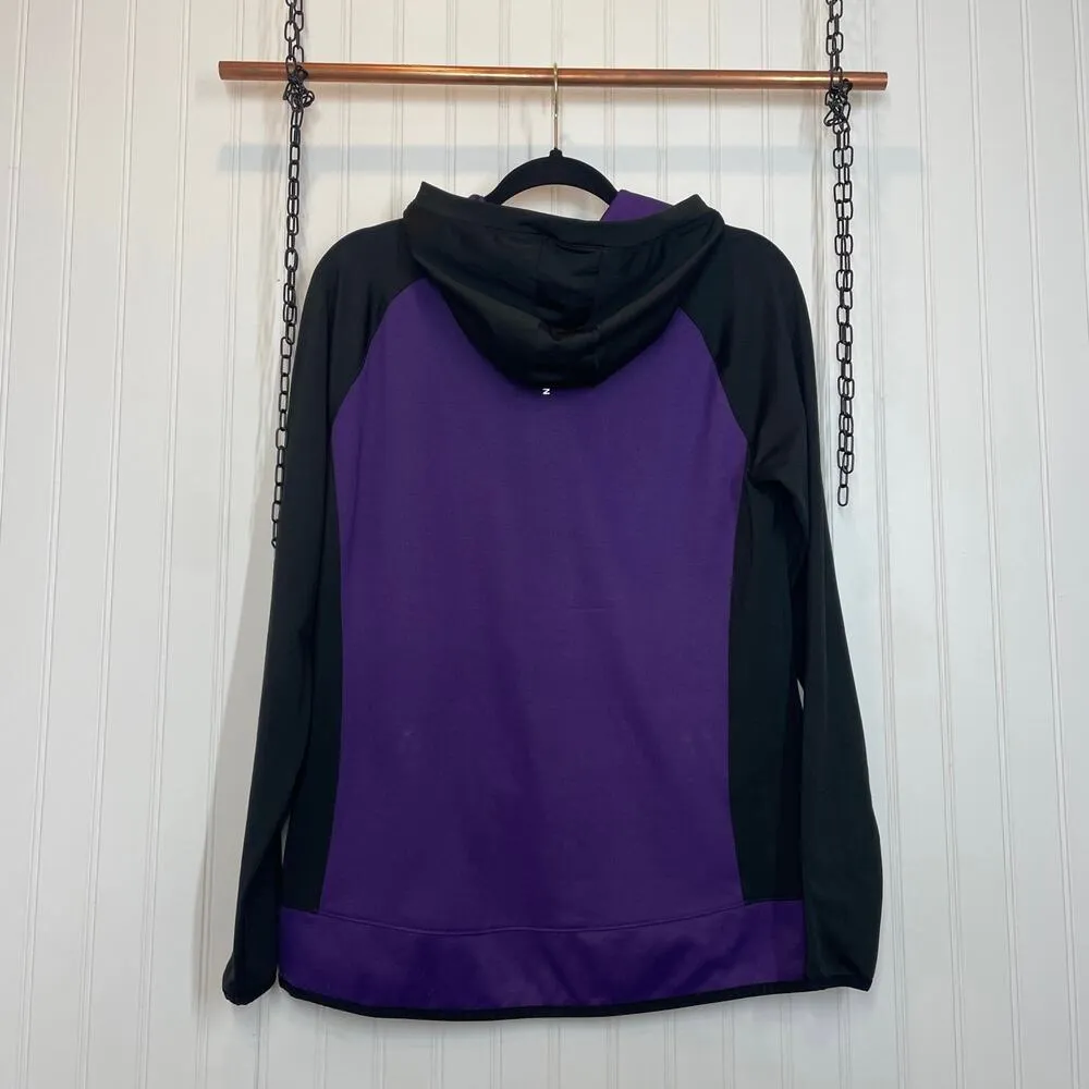 Second Skin Scuba Hoodie Sweatshirt Womens Purple Black Colorblock Size L Size L - Image 3