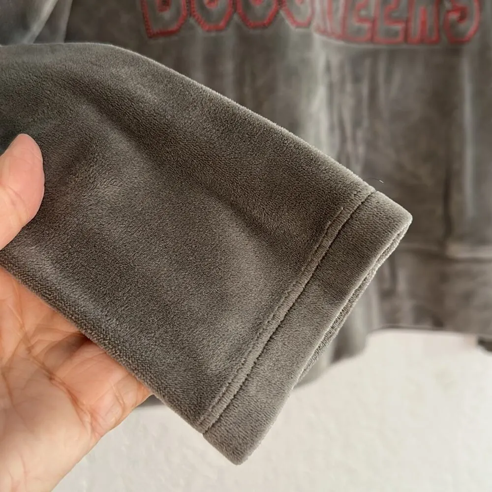 Tampa Bay Buccaneers Grey Velour Crop Sweatshirt Embroidered Football Pullover - Image 3