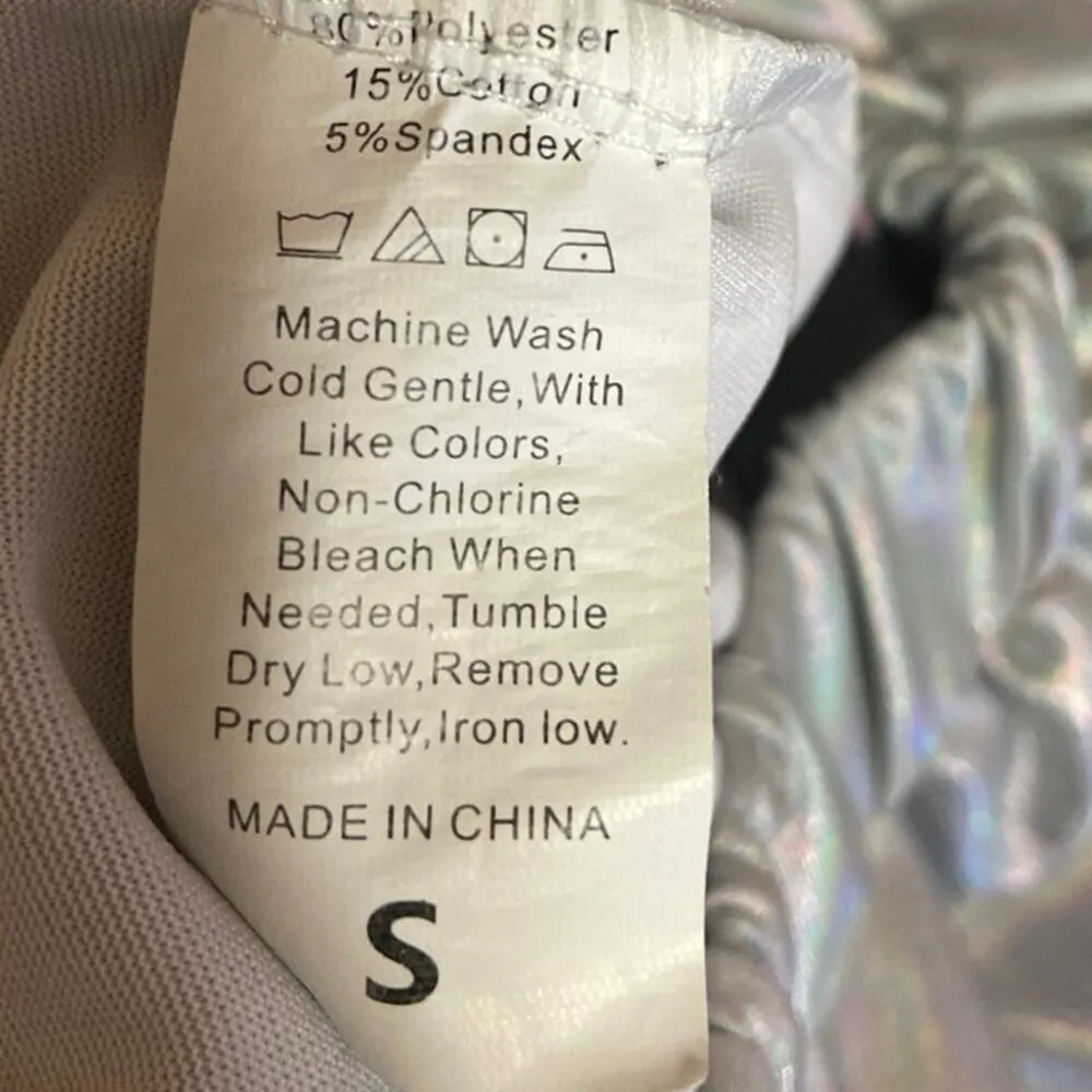 Womens Iridescent Silver Chrome Sparkle Metallic Rainbow Jogger Sweat Pants Sz S - Image 5