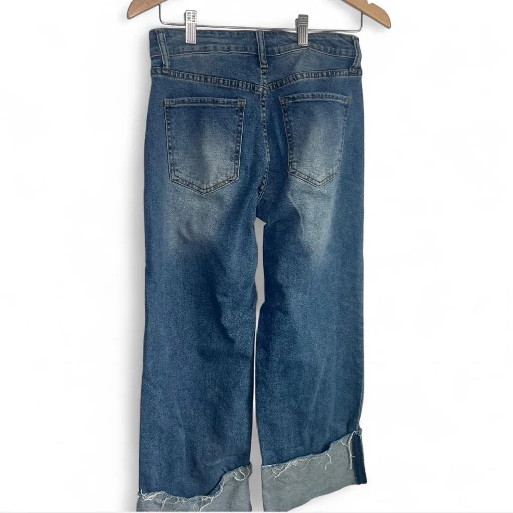 S.O.N.G. High Rise Straight Leg Jeans Size 6|27Raw Hem‎ Cuffed Blue - Image 4