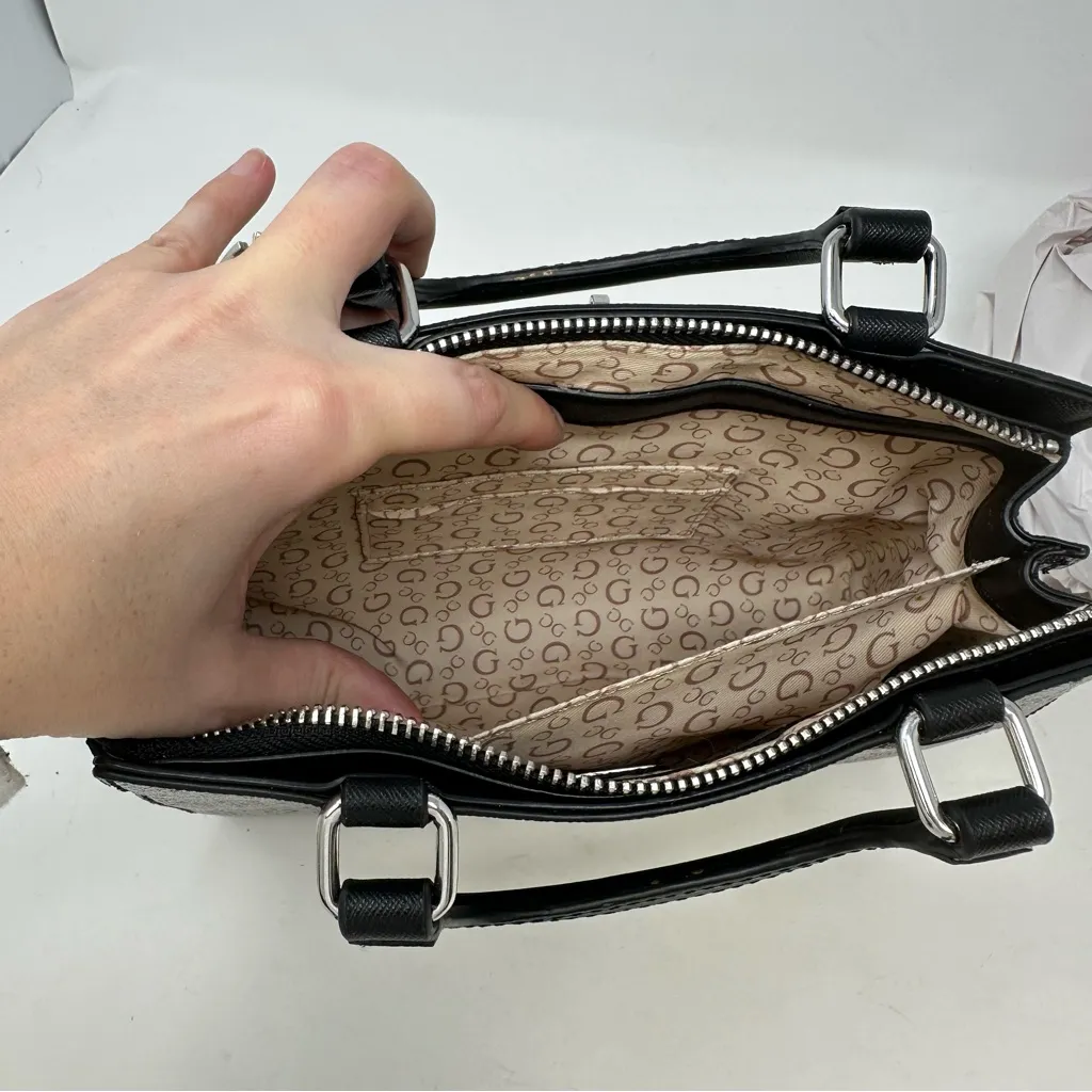 Guess Meera Mini PVC Signature Print‎ Top Handle Bag Black - Image 11