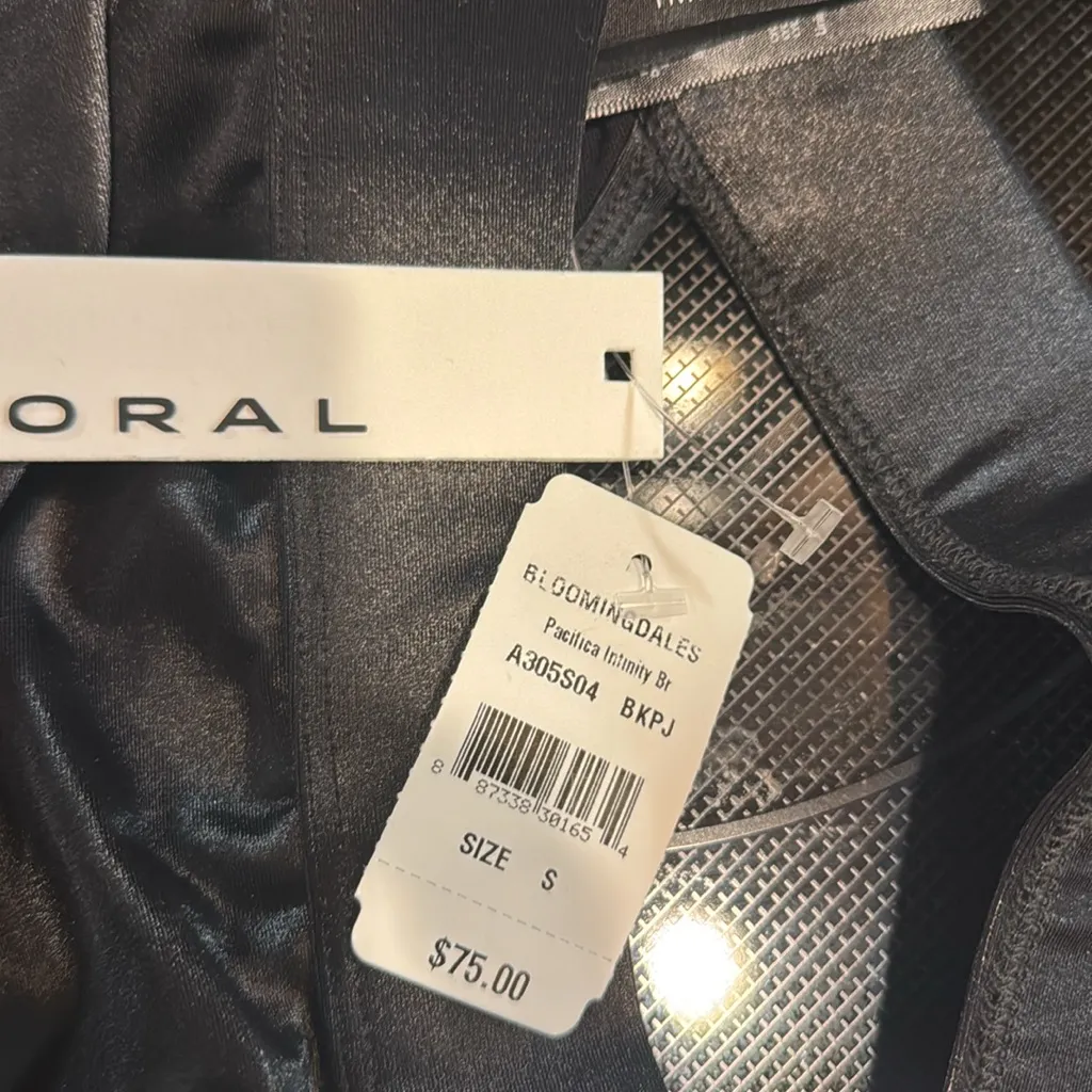 KORAL brand sports bra size small shiny black with blue‎ - Image 3