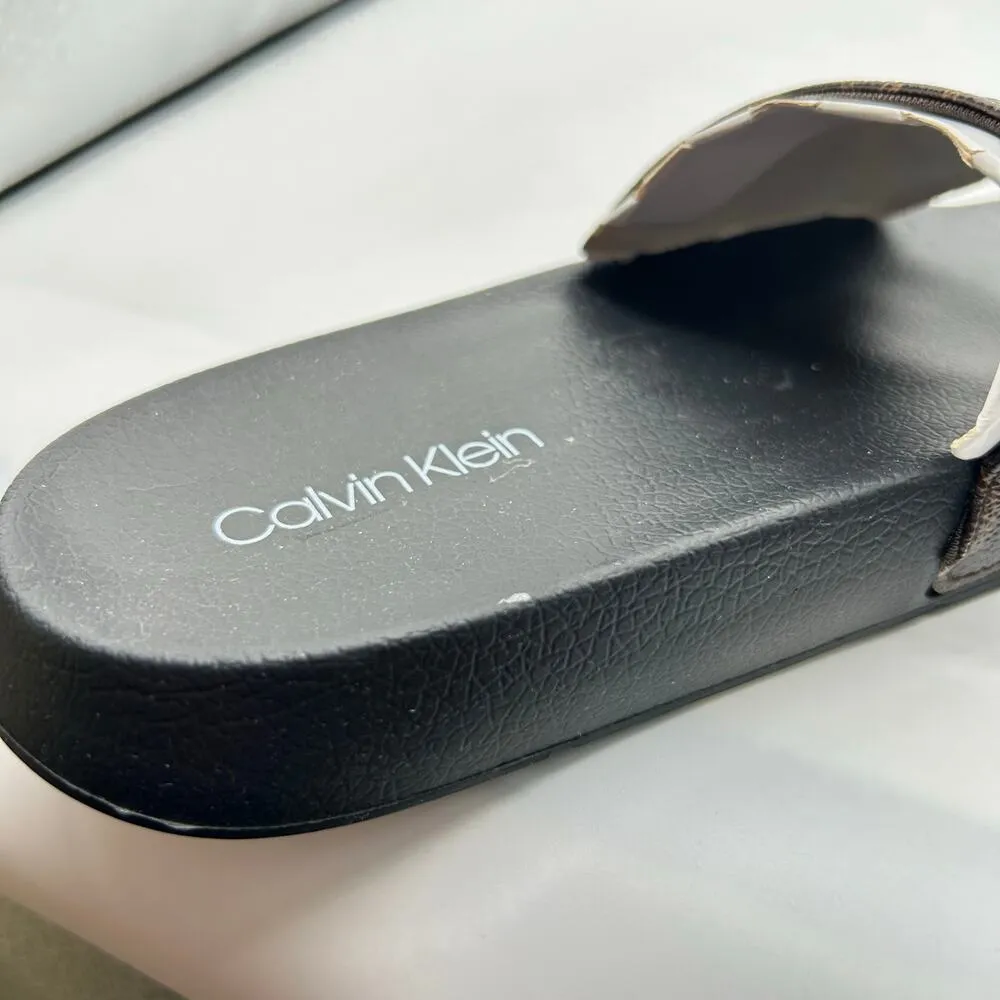 Calvin Klein Slides Womens 5‎ Brown Logo Print Athens Slip On Comfort NEW - Image 7