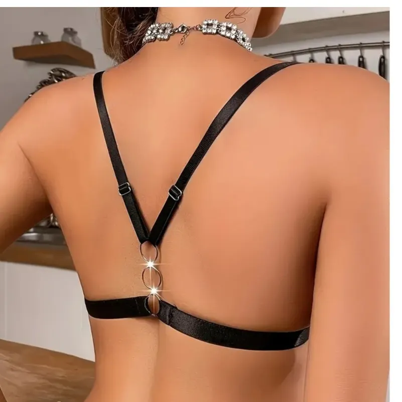 NWT ~ Set/ 3 Black Lace Front Closure Cross Back & Metal Rings Bras ~ MEDIUM - Image 2